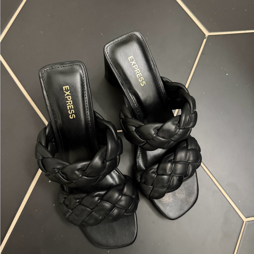 Express Black Braided Heeled Sandals
